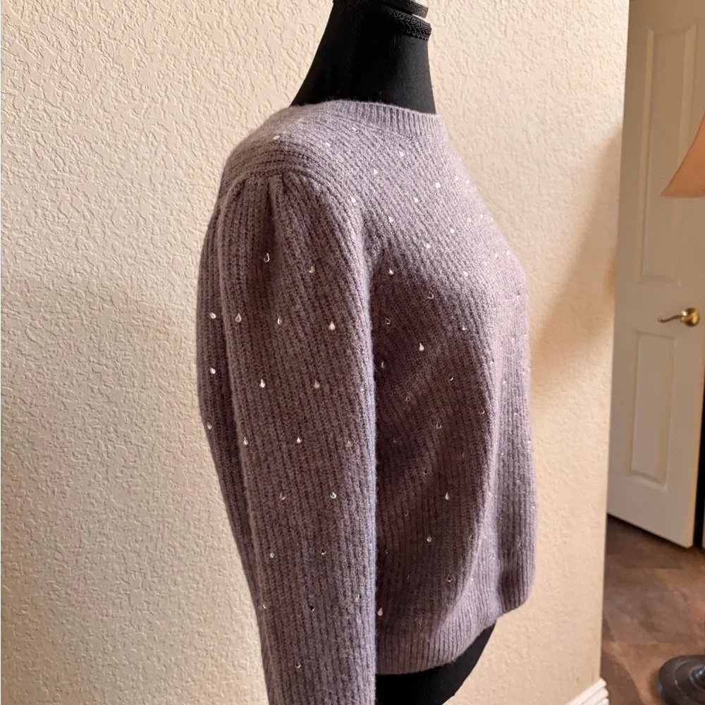 J. Crew Lavender Sequin Puff-Sleeve Crewneck Sweater - Picture 6 of 6